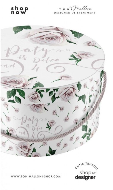 Cutie trusou botez cu trandafiri pattern de inspiratie fashion Dolce 2
